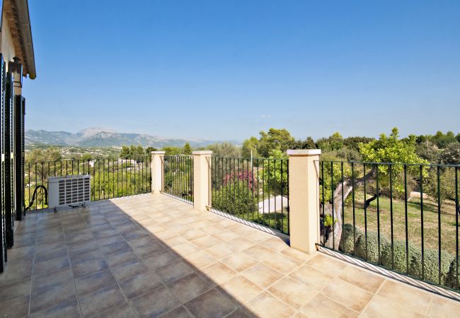 Terrasse mit spektakulärem Blick auf den Garten und den Berg