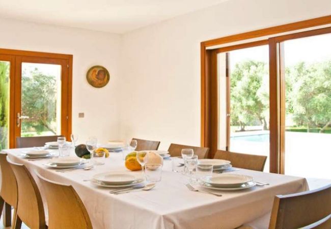 Eight-person table and garden view