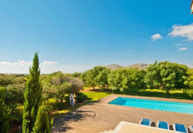 View of the garden and the pool from the terrace